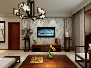2023中式风格三居室149平米客厅电视墙效果图片