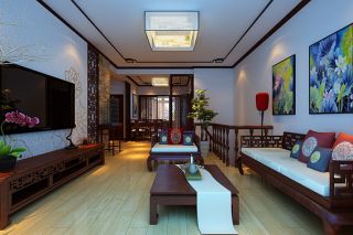 中式风格120平三居室客厅电视墙装修
