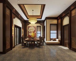 现代中式风格500平米别墅餐厅地砖装修设计图