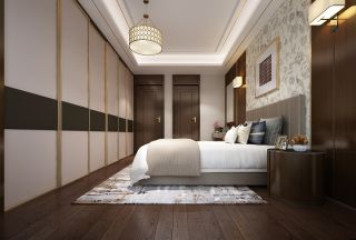 三居138平新中式风格卧室整体衣柜设计效果图片