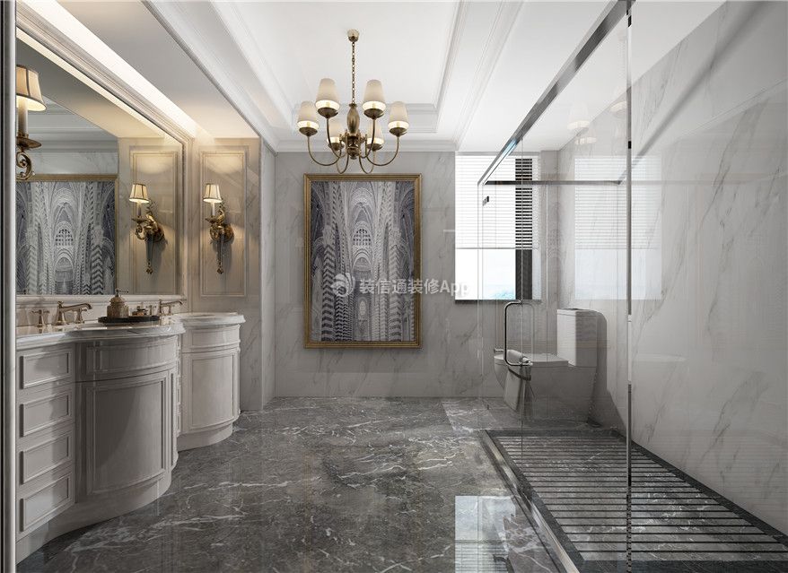 三居142平美式风格卫生间淋浴房设计图片