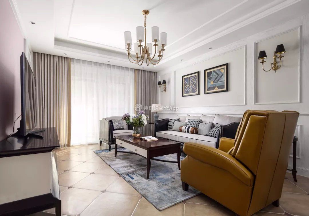 现代美式160平米四居室客厅沙发墙装修效果图欣赏