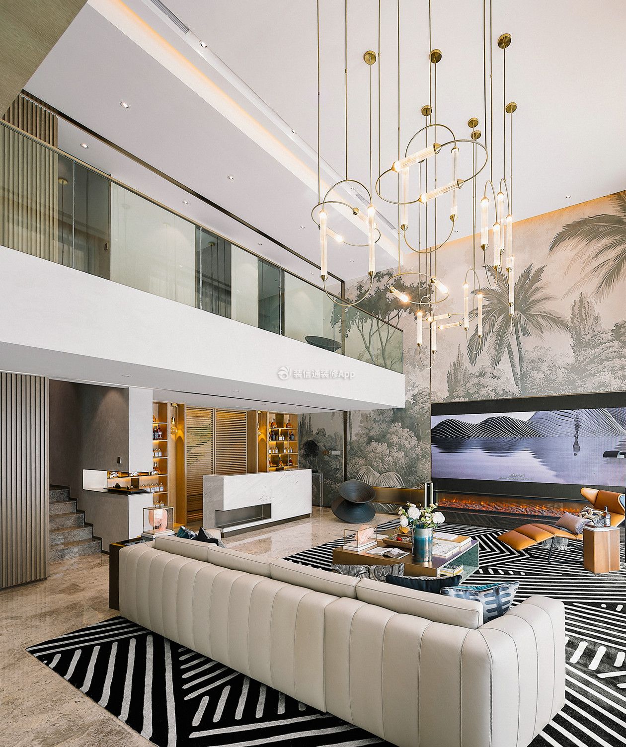 别墅500平美式风格客厅装修设计效果图欣赏
