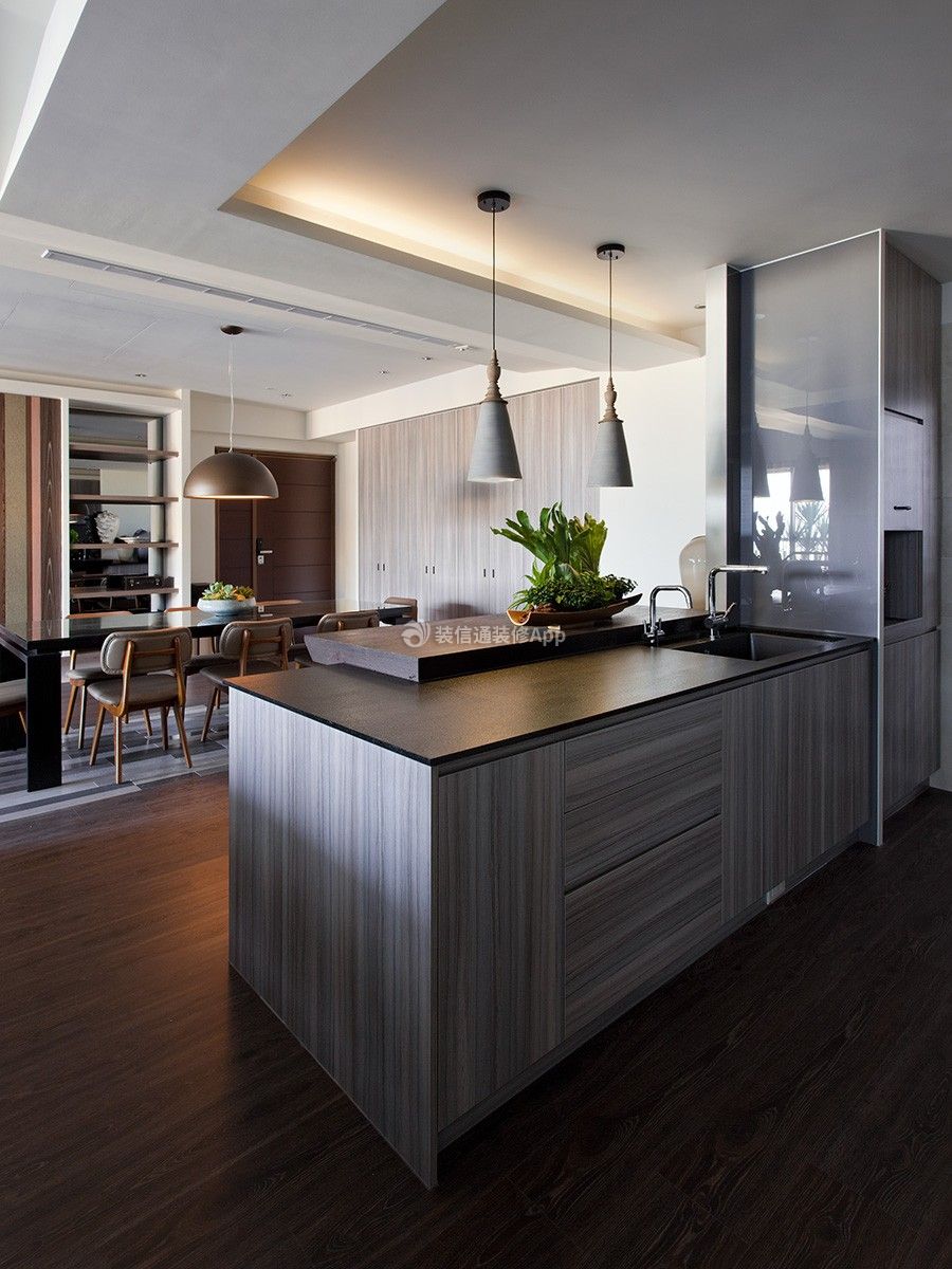 105平现代风格三居室厨房吧台家装效果图片