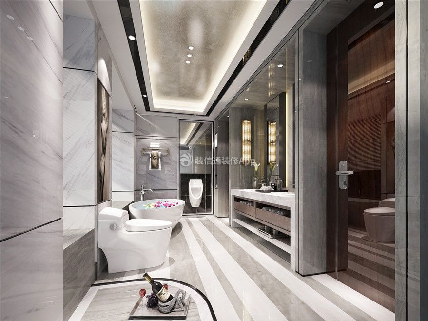 450平别墅现代简约风格卫生间浴缸效果图