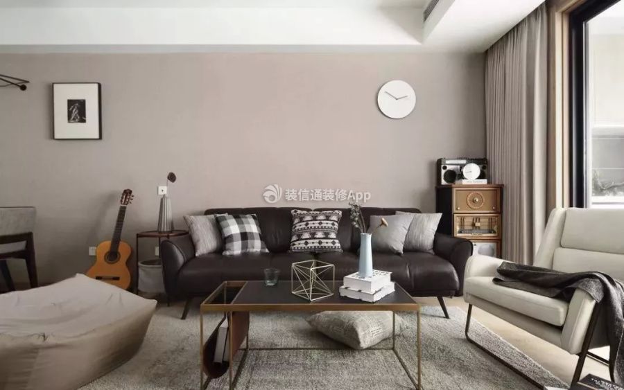 2023现代简约106平米三居室客厅沙发摆放设计图片