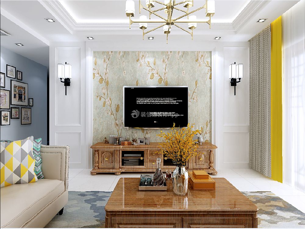 现代风格100平米三居室电视背景墙效果图大全