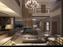 新中式风格420平别墅客厅吊灯效果图片