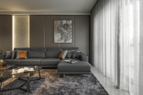 73平米二居室现代简约风格客厅窗帘装修设计效果图