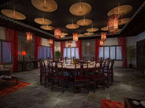 1250平中式风格餐馆餐桌装修设计效果图欣赏