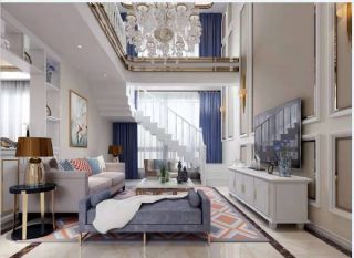 2023复式现代风格110平客厅沙发效果图片大全