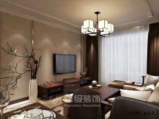 新中式风格110平三居室客厅电视墙装修