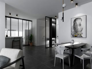 黑白北欧风格80平米两居室餐厅背景墙设计图片
