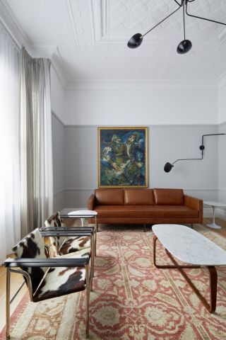 现代极简风格480平别墅二楼客厅沙发效果图