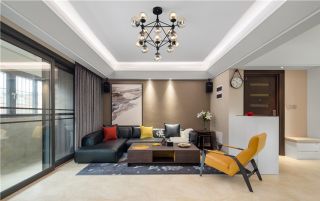 三居129平现代风格客厅真皮沙发效果图片