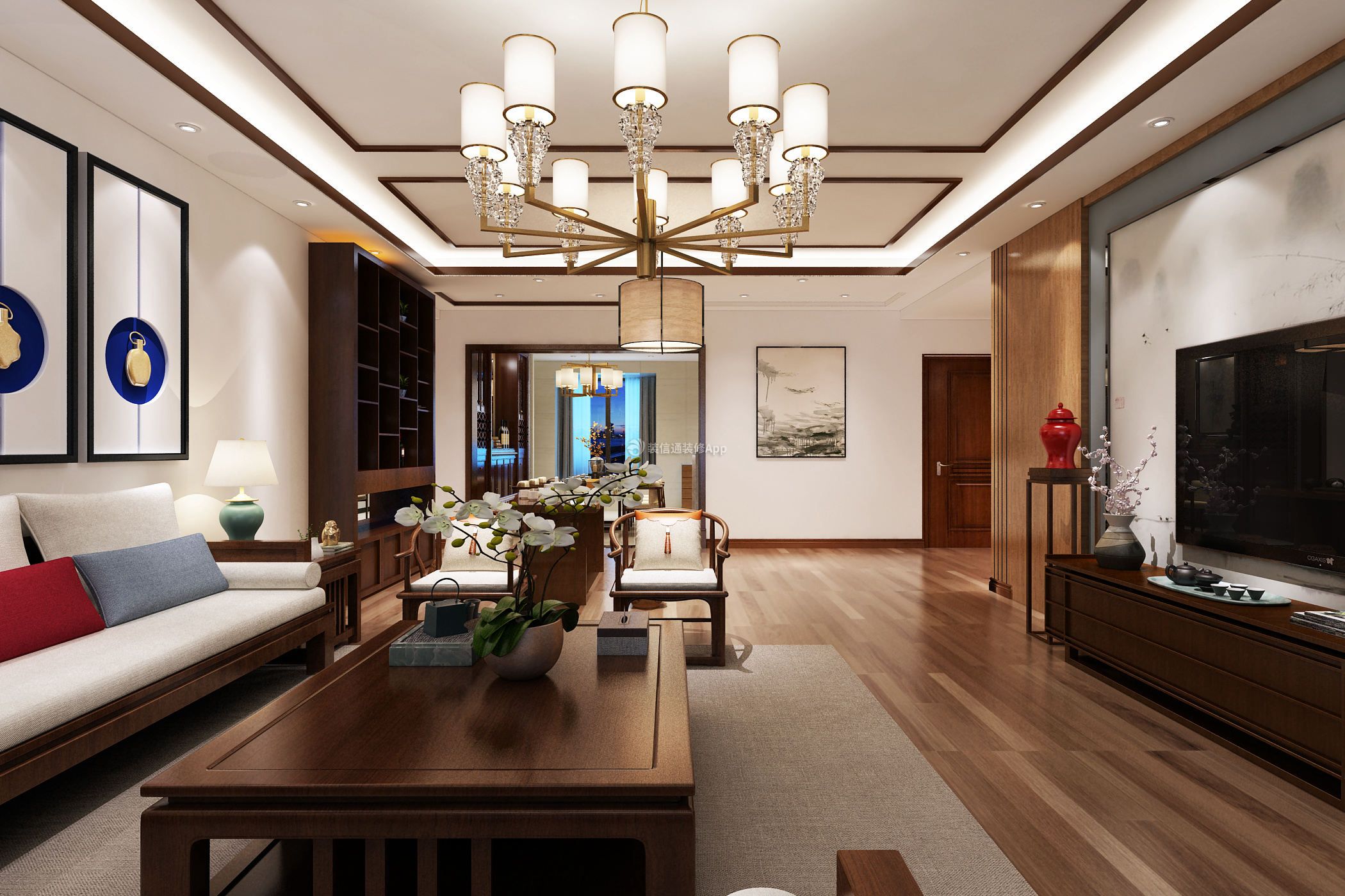 240平米中式风格客厅茶几装修设计图片