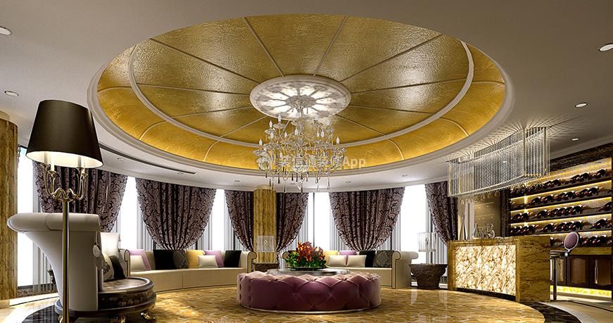别墅800平欧式风格客厅圆形吊顶设计图片