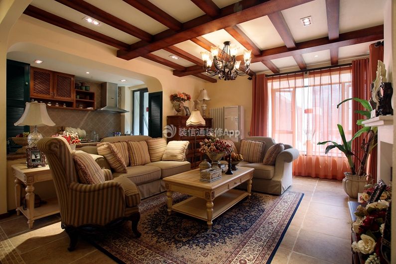 160平米四居室美式风格客厅沙发装修效果图