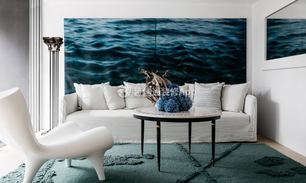 300平现代风格自建别墅沙发背景墙画效果图片