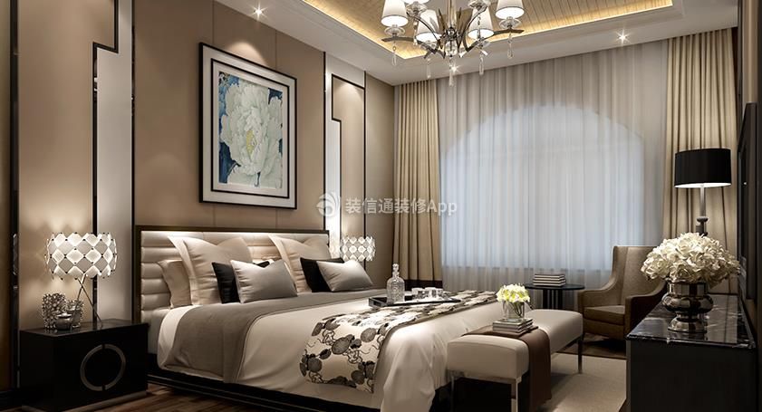 别墅400平新中式风格卧室床尾凳图片