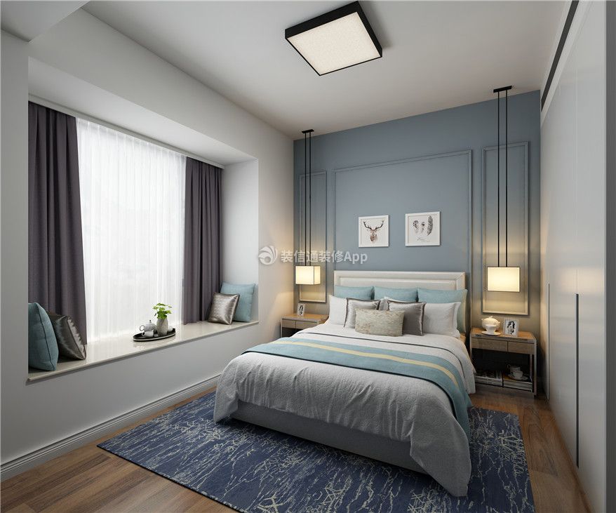 120平方房子美式风格卧室床头吊灯效果图片