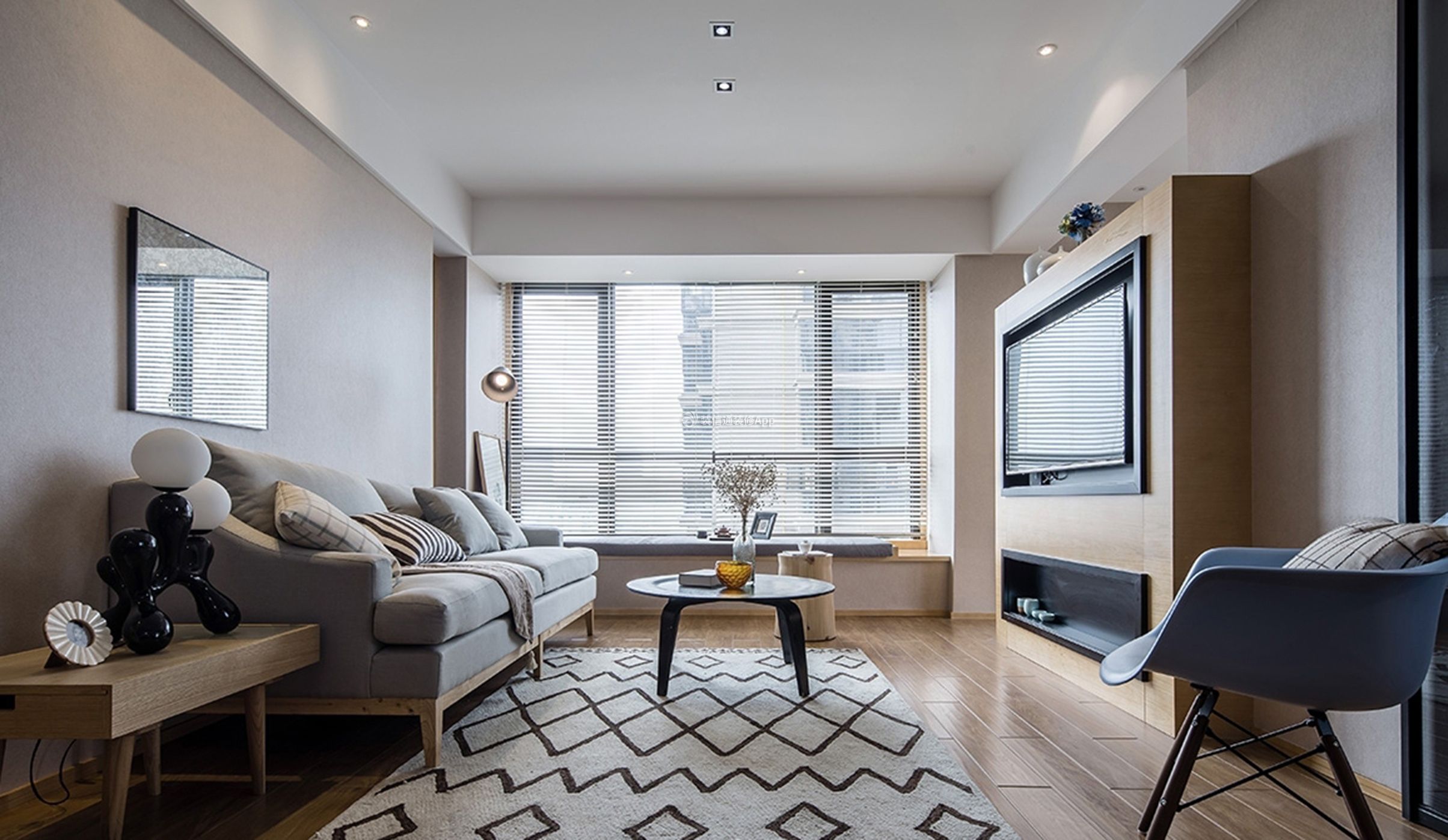 时尚现代简约风格88平米两居室客厅沙发设计图片