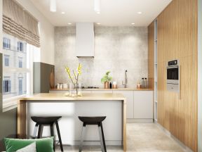 绿色北欧风格89平米三居室厨房吧台设计图片