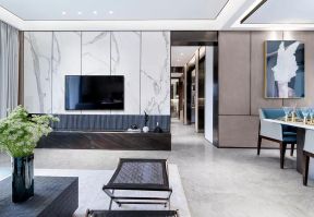 120平米现代轻奢风格客厅石材电视墙设计图