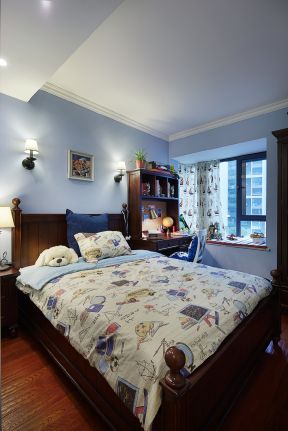 美式风格136平米三居室卧室飘窗设计效果图