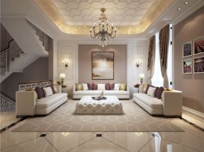 别墅320平欧式风格客厅地毯铺设效果图