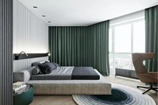 150平米四居室极简风格卧室窗帘效果图图片