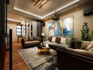 213平米复式美式风格沙发背景墙装修设计效果图
