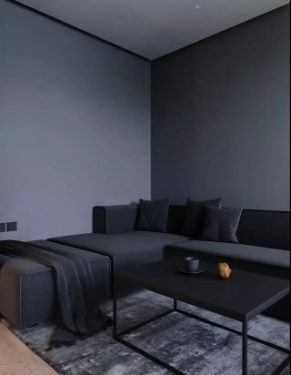150平米现代简约风格客厅黑色沙发效果图欣赏