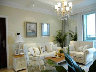 87平米地中海风格客厅沙发背景墙设计图