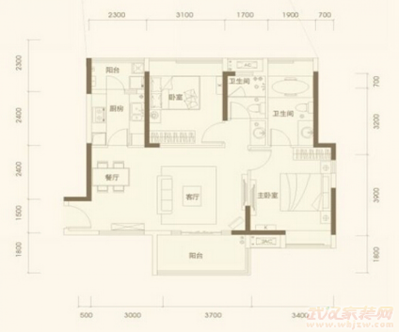 纯水岸东湖二期现代简约93平米三居室装修案例