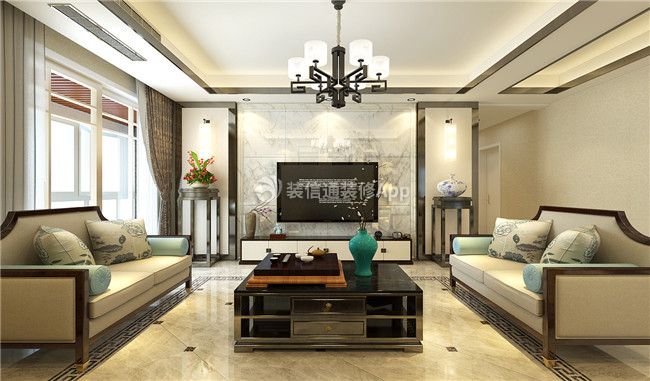 新中式风格157平米四居室客厅沙发摆放设计图片