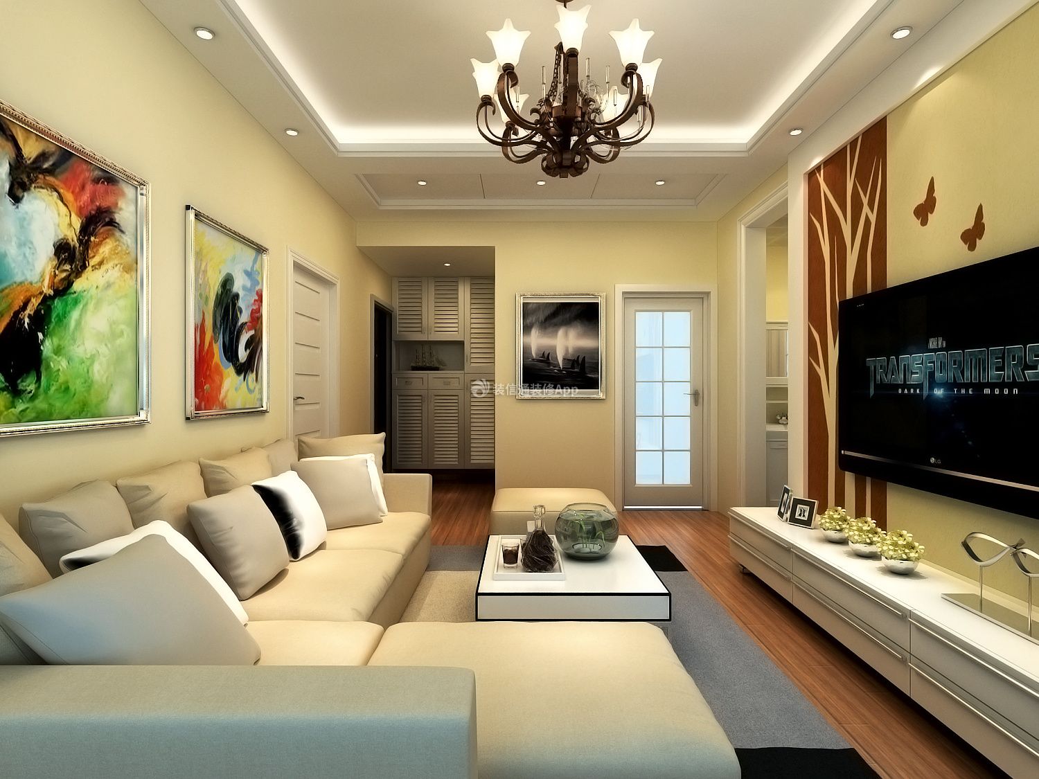 现代风格80平米二居室客厅背景墙装修效果图