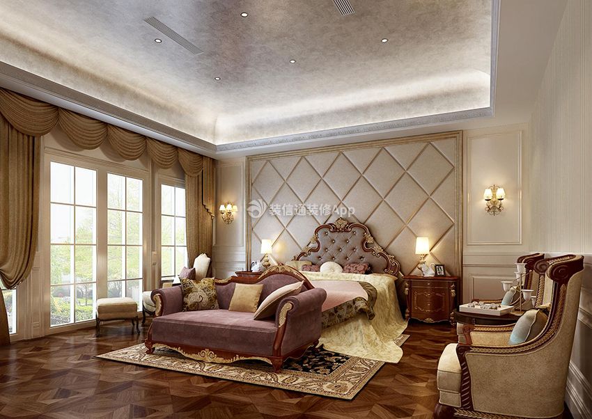 别墅1200平欧式风格卧室床头装修效果图欣赏
