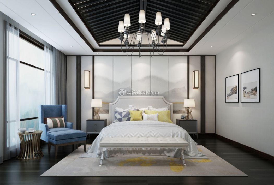 别墅260平新中式风格卧室装修设计图