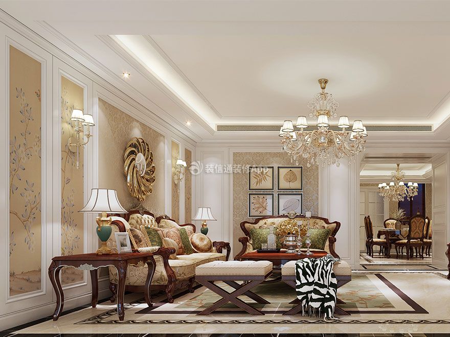 2023美式风格90平米两居室客厅沙发设计图片