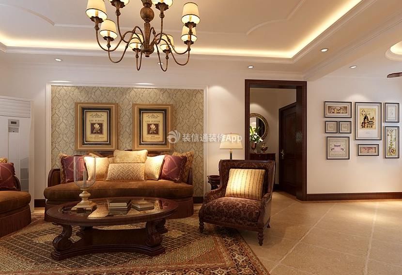 三居130平美式风格客厅沙发效果图