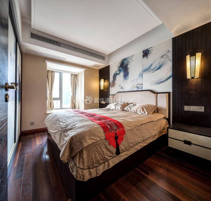 新中式风格99平二居室卧室装修效果图