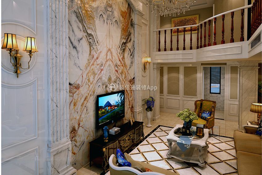 别墅260平新古典风格客厅电视墙效果图