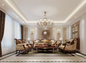 天津华城领秀美式风格90平米两居室装修效果图案例
