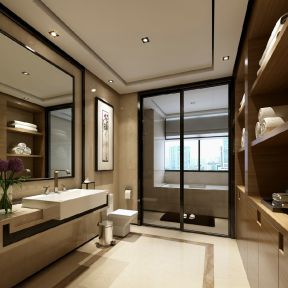 中式风格118平米三居室卫生间装修效果图欣赏