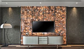混搭风格140平米三居室客厅电视墙装修效果图