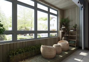 中式风格190㎡四居室阳台装修案例