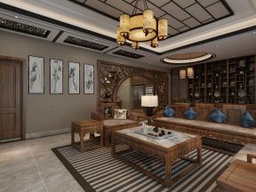 230平米中式风格复式客厅地毯装修效果图赏析