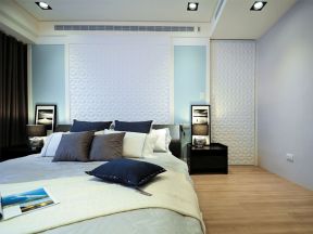 现代风格120平米三居室卧室床头背景墙设计图片