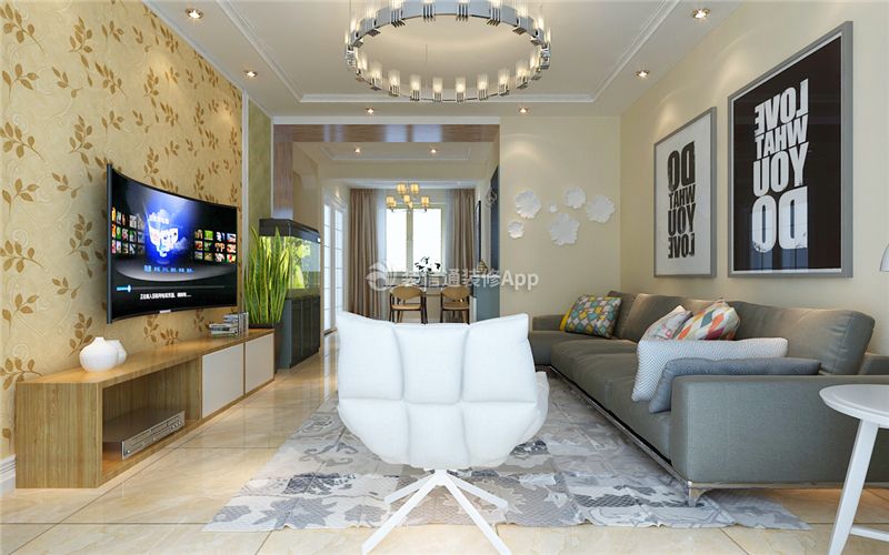 现代简约风格客厅电视墙 客厅沙发装修效果图